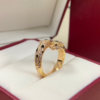 [✨ROSE💎]FULL DIAMOND DOUBLE LEOPARD HEAD RING