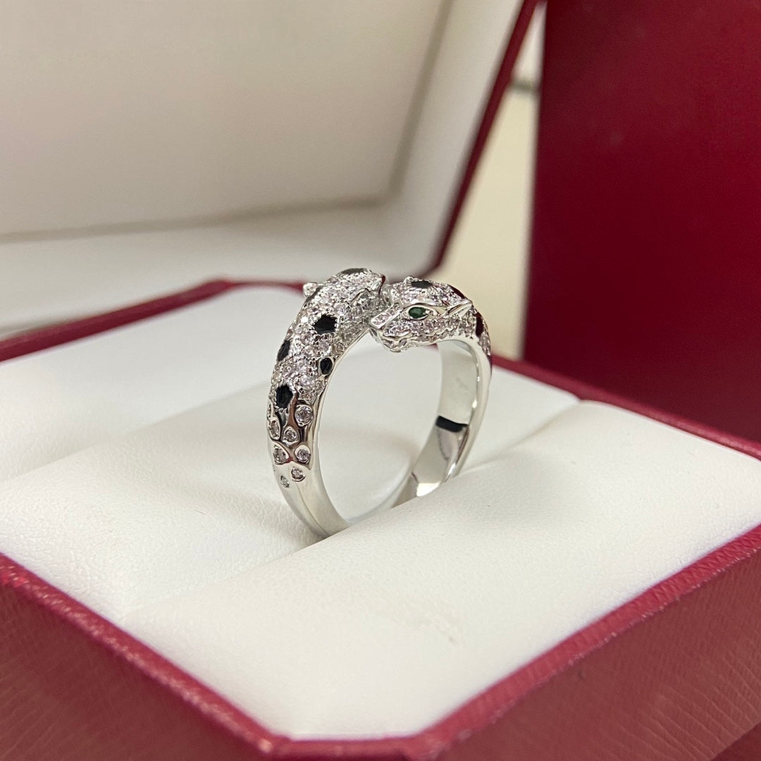 [✨ROSE💎]FULL DIAMOND DOUBLE LEOPARD HEAD RING