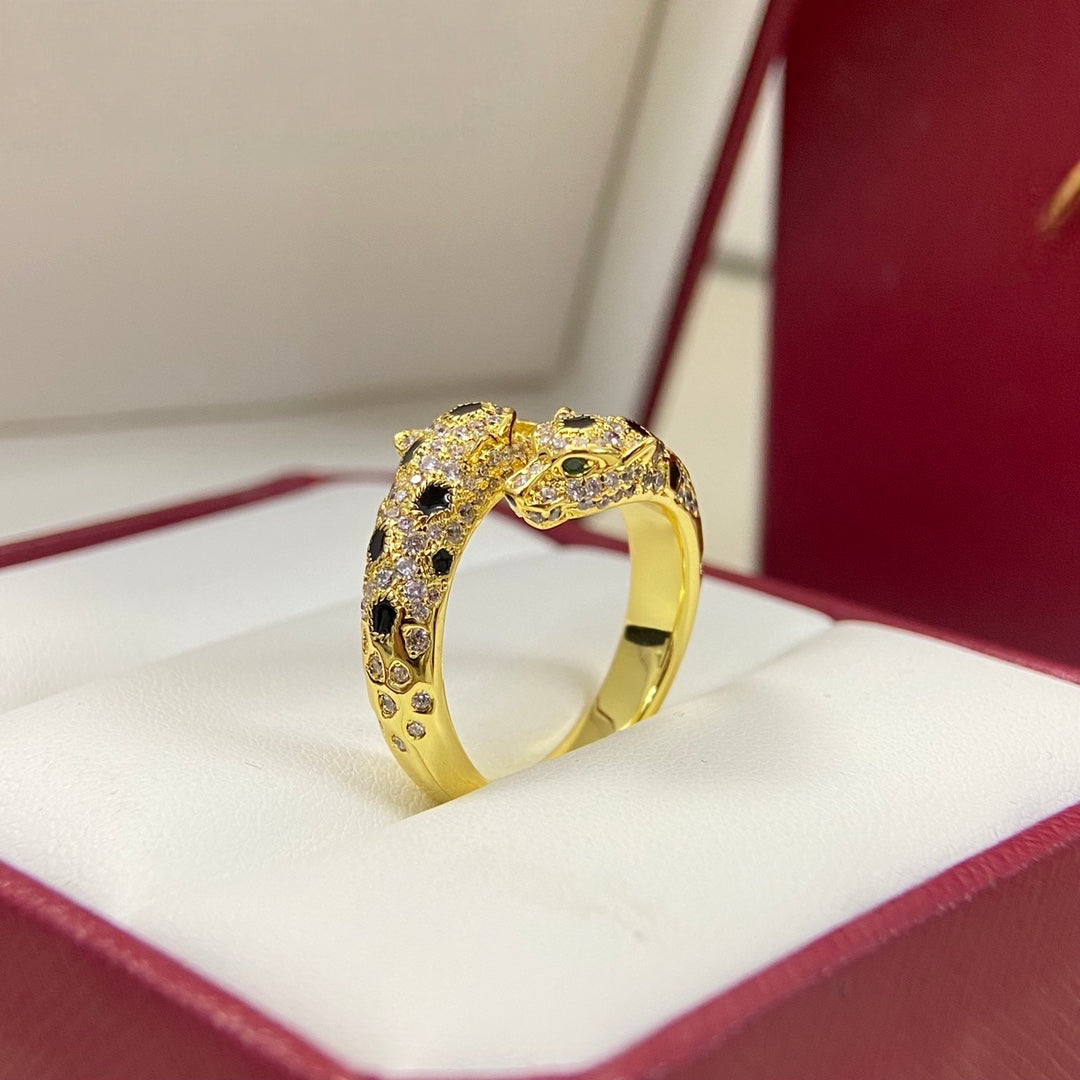 [✨ROSE💎]FULL DIAMOND DOUBLE LEOPARD HEAD RING
