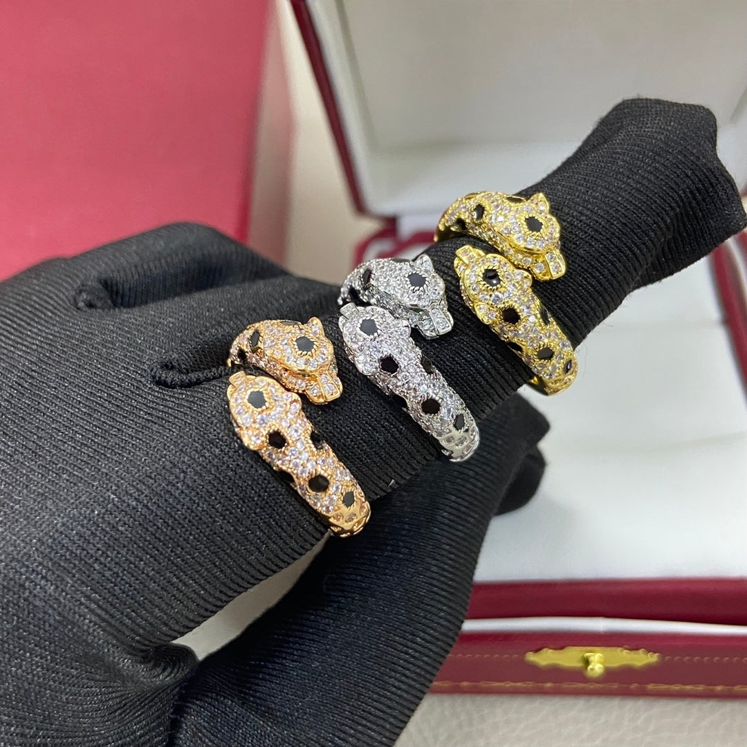 [✨ROSE💎]FULL DIAMOND DOUBLE LEOPARD HEAD RING