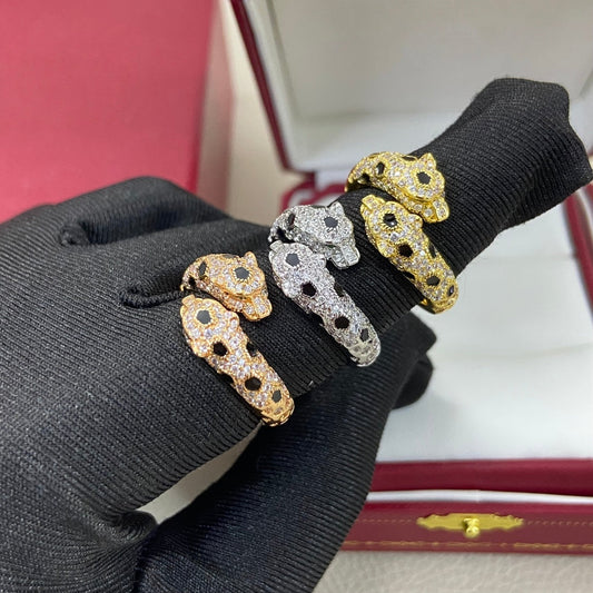 [✨ROSE💎]FULL DIAMOND DOUBLE LEOPARD HEAD RING