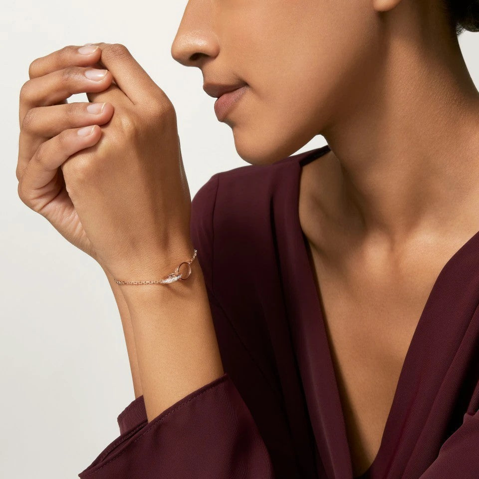 [✨ROSE💎]LOVE DOUBLE RING HALF DIAMOND BRACELET