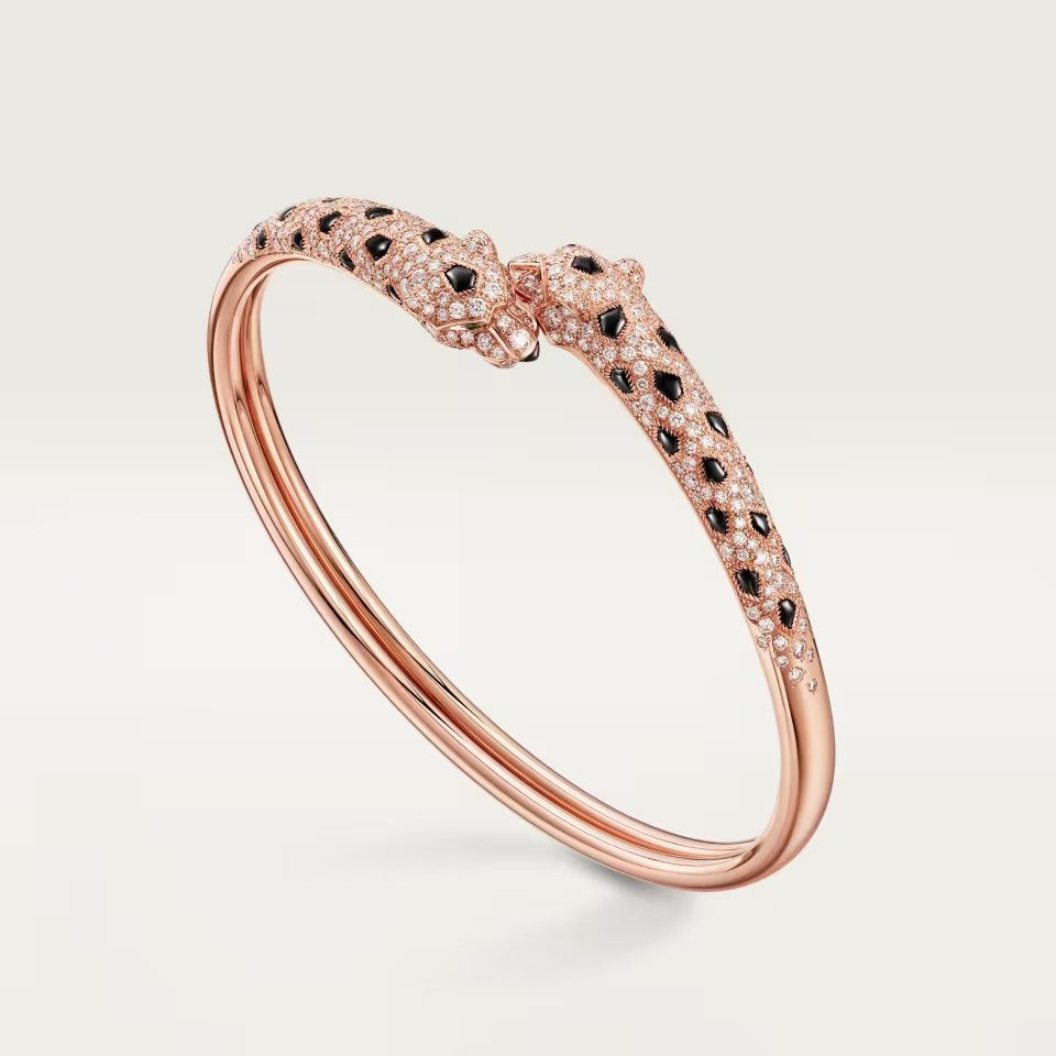 [✨ROSE💎]PANTHERE DOUBLE HEADED HALF DIAMOND OPEN BRACELET